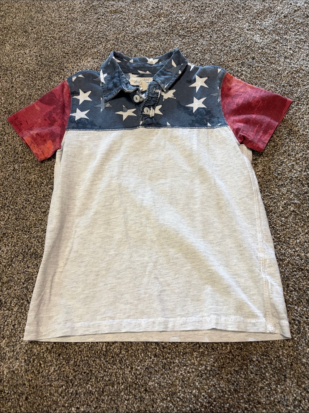 Boys Flag-Accent Polo - Gray, Navy & Red